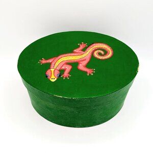 Hand Painted Fire Salamander Amphibian Shaker Box Keepsake Gift Box Art Signed